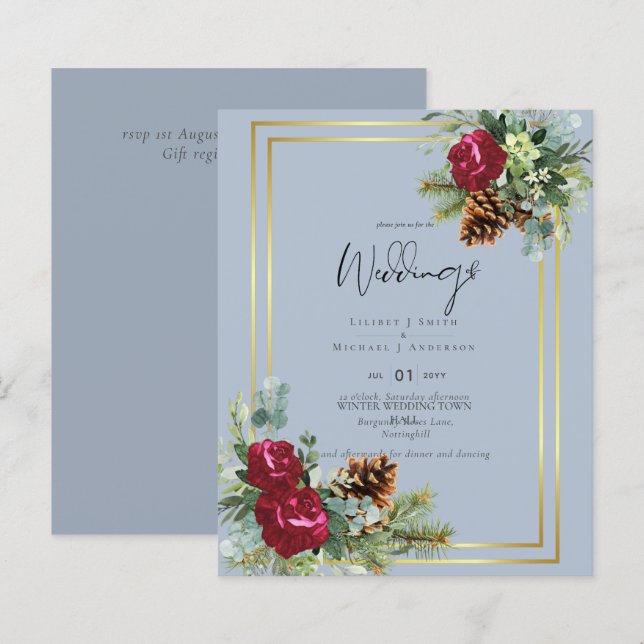 ORÇAMENTO Convites de casamento azuis de inverno (Frente/Verso)