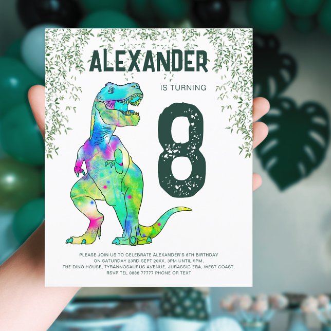 Orçamento da Festa de Aniversário do Dinossauro T- (T-Rex dinosaur jungle 8th birthday party budget invitation with green modern typography )