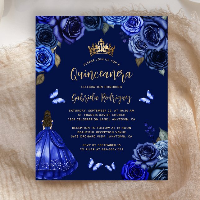 Orçamento Dark Royal Blue Floral Princesa Quinceañ (Criador carregado)