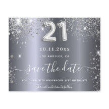 Orçamento de 21 anos em glitter prateado, salve a