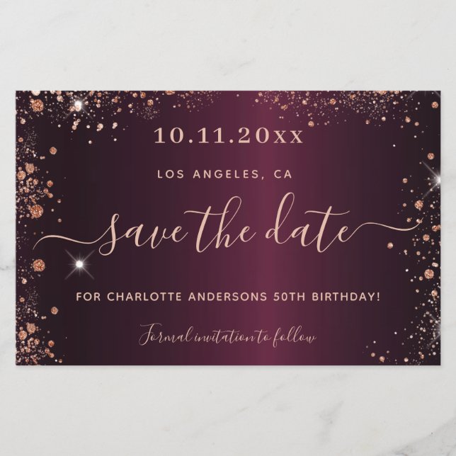 Orçamento de aniversário em rosa burgundy dourado  (Frente)