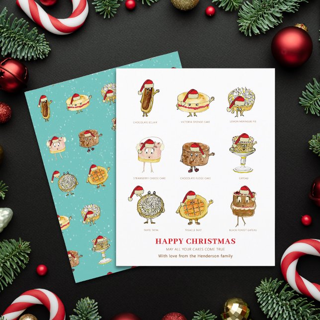 Orçamento de Arte de Cartografia de Bolo de Natal  (Happy christmas may all your cakes come true funny quote & cartoon art custom holiday greetings card)