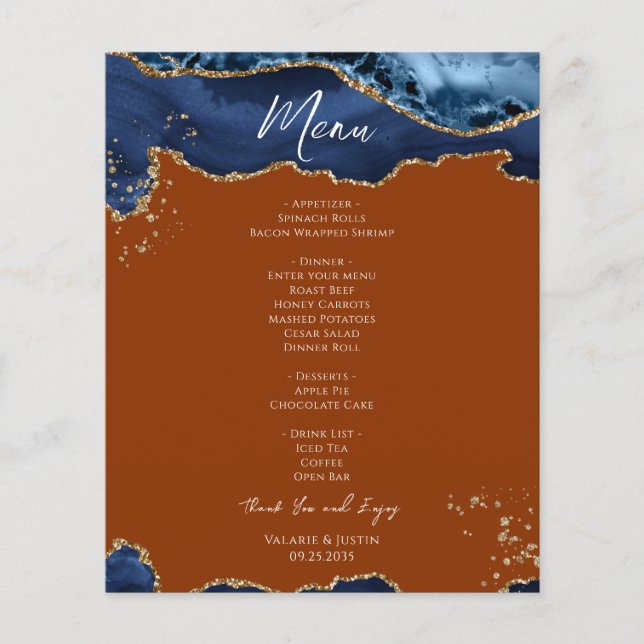 Orçamento de cartão de menu de casamento em laranj (Frente)