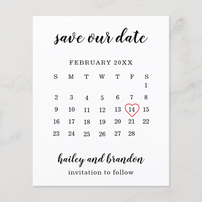 Orçamento de Casamento Coração Vermelho Calendário (Frente)