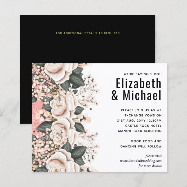 Orçamento de Casamento Floral Preto-Cor-de-Rosa-Es (Frente/Verso)