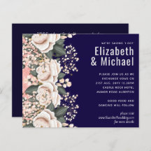 Orçamento de casamento floral rosa claro azul mari