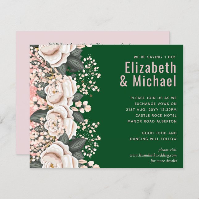 Orçamento de Casamento Floral Rosa Verde Botânico (Frente/Verso)