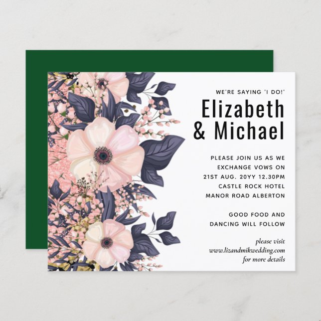 Orçamento de Casamento Floral Verde Rosa (Frente/Verso)