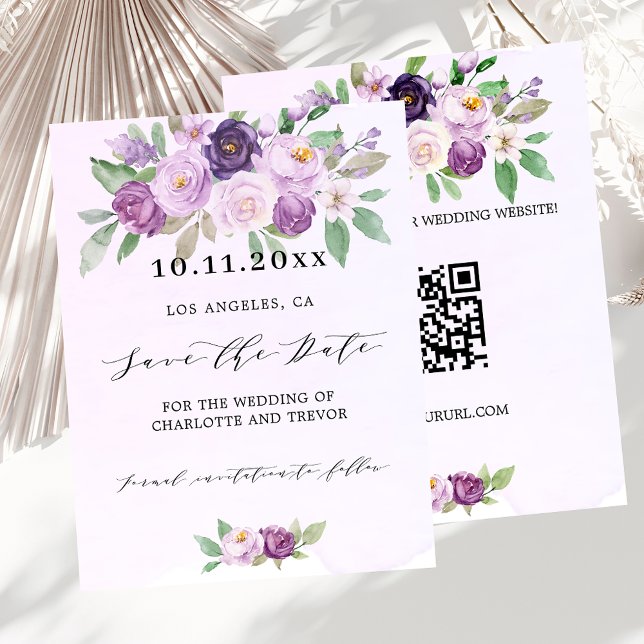 Orçamento de código QR floral violeta de casamento (Criador carregado)