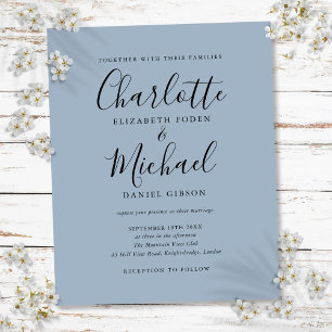 Orçamento de Convite de Casamento Script Dusty Blu