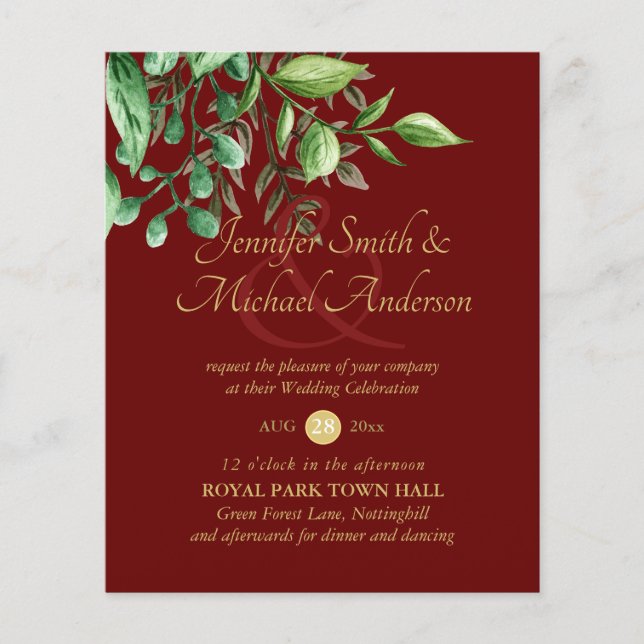 Orçamento de Convite para Casamento de Folha Verde (Frente)