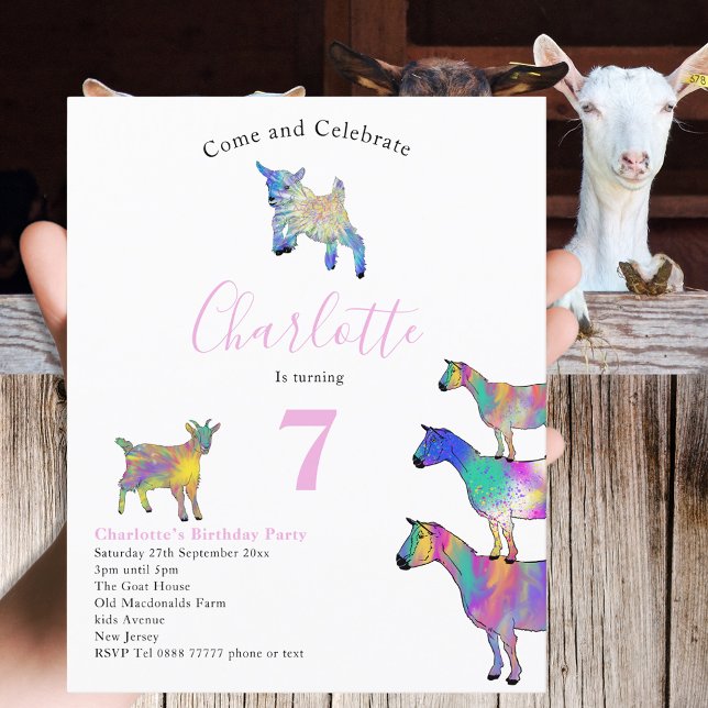 Orçamento de Festa de Aniversário com Tema de Cabr (Goat themed 7th birthday party budget invitation watercolor farm animals )