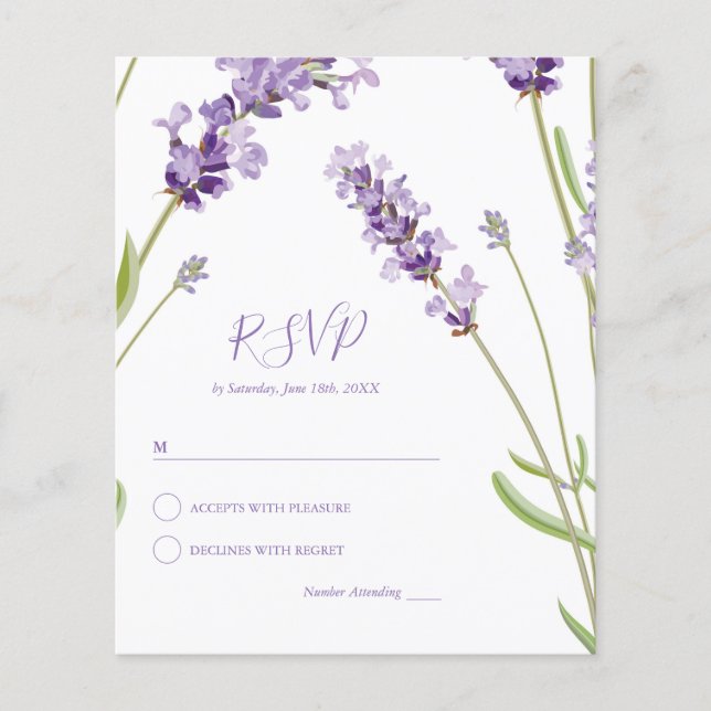 Orçamento de Flor de Lavanda para Casamento RSVP (Frente)