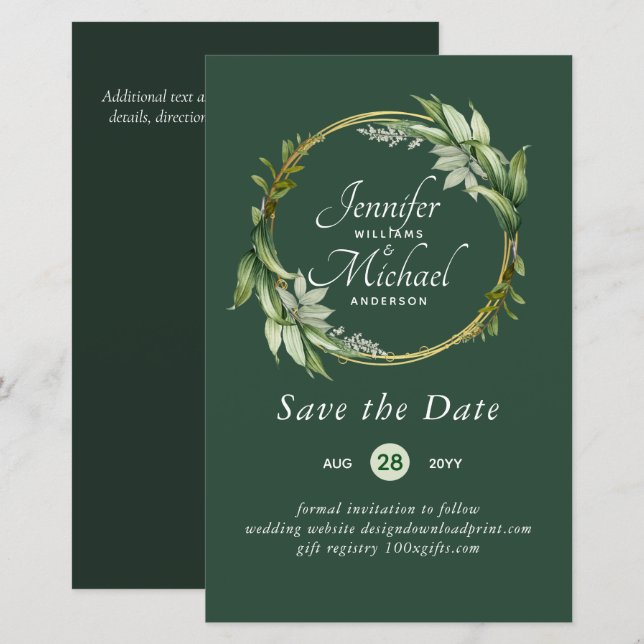 Orçamento de LeahG Save The Date Coroa de Verdura  (Frente/Verso)
