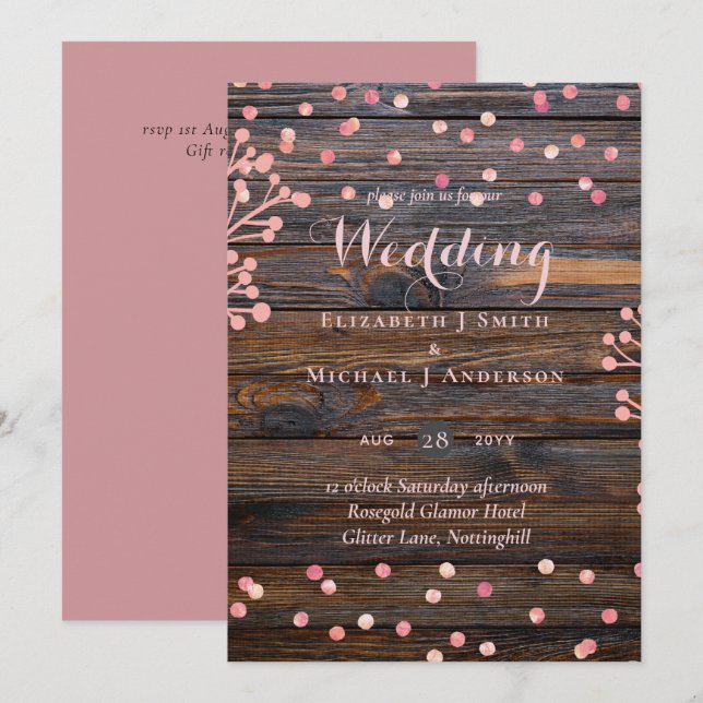 Orçamento de madeira rosa-rosa para Casamento DOUR (Frente/Verso)