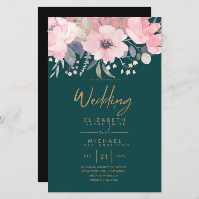 Orçamento de menina bonita Rosegold Blush Floral R (Frente/Verso)