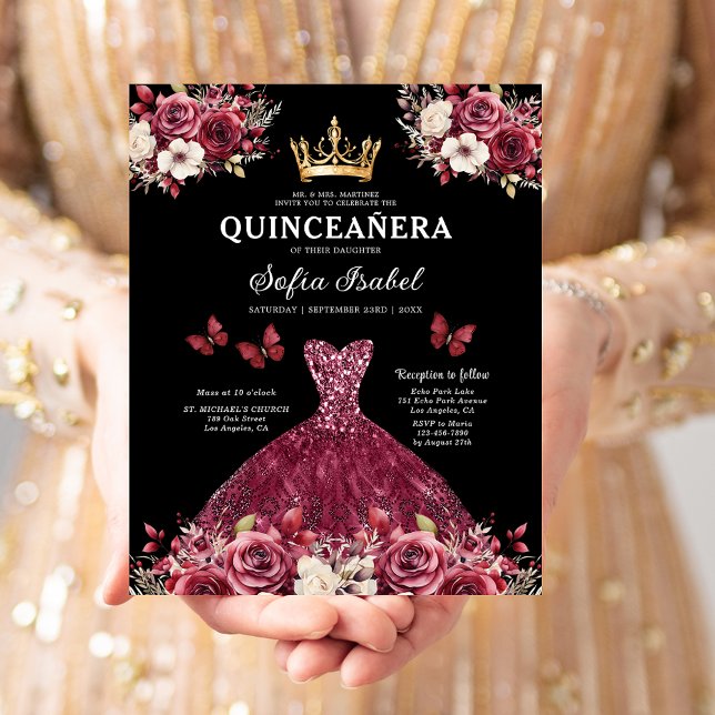 Orçamento de Quinze Anos Floral Burgundy Princesa (Criador carregado)