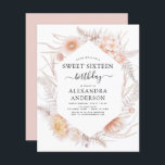 Orçamento Doce 16 Boho Dusty Floral Rosa Aniversár<br><div class="desc">Budget Boho Dusty Pink Floral Botânico Bohemian Tropical Watercolor Frame Primavera,  Verão,  outono,  outono 16 Convites de Celebração de Festas de aniversário - inclui uma bela e elegante tipografia de guião com flores botânicas do deserto modernas para a 16.ª Festa de aniversário especial.</div>