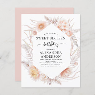 Orçamento Doce 16 Boho Dusty Floral Rosa Aniversár