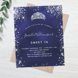 Orçamento Doce 16 convite azul de tiara prateada