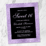 Orçamento Doce 16 Festa de aniversário Roxo Elegan<br><div class="desc">Um doce convite de aniversário 16 elegante e amigável com "Doce Dezesseis" e seu nome em um roteiro roxo e na moda e um fundo roxo e preto cintilante.</div>