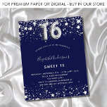 Orçamento Doce 16 marinho azul-prata convite<br><div class="desc">Um convite moderno,  na moda e glamouroso para uma doce festa de aniversário 16,  16. Um fundo azul marinho,  decorado com estrelas de falso prata. Personalize e adicione seu nome e detalhes da festa. O número 16 é escrito com uma fonte no estilo do balão.</div>