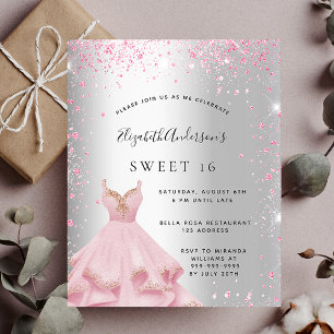 Orçamento Doce 16 vestido cor-de-rosa prateado p