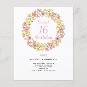 Orçamento Doce 16 Voz Floral Rosa Aniversário Conv