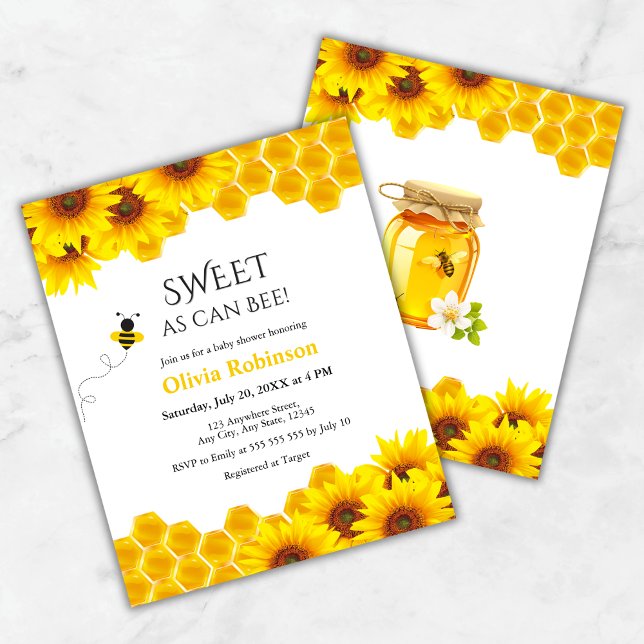 Orçamento Doce como Bee Honey Chá de fraldas Conit (Budget Yellow Honeycomb Sweet as can Bee Baby Shower Invitation  )