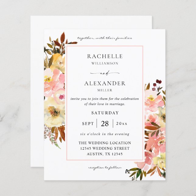 Orçamento Doce Rosa e Amarelo Floral 2 Casamento (Frente/Verso)