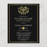 Orçamento Dourado e Mascarada Negro Doce 16 Partid