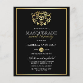 Orçamento Dourado e Mascarada Negro Doce 16 Partid
