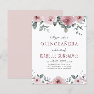 Orçamento Dusty Rosa Floral QUINCEAÑERA Convite
