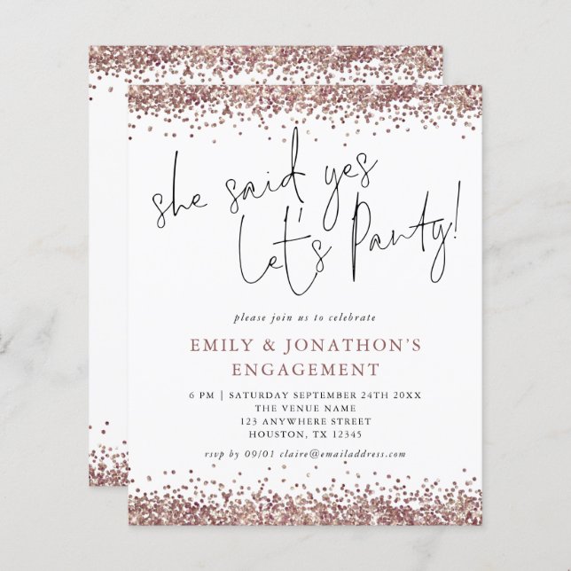 Orçamento Ela Disse Sim Rosa Noivado De Glitter Do (Frente/Verso)