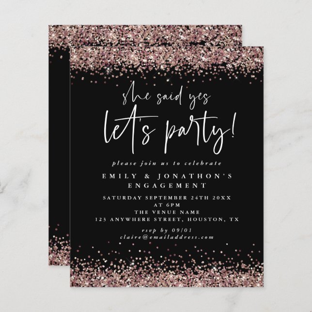 Orçamento Ela Disse Sim Rosa Noivado De Glitter Do (Frente/Verso)