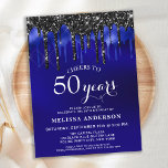 Orçamento Elegante Blue Glitter Drip 50 Aniversári<br><div class="desc">Convide amigos e família para a sua festa de aniversário com estes elegantes convites de aniversário azuis e negros brilhando 50º e suprimentos de festas. Este elegante convite de aniversário chic apresenta 'Saúde a 50 Anos', personalize anos por 30, 40, 60, 70, 80, 90 ou qualquer idade. Este design azul...</div>