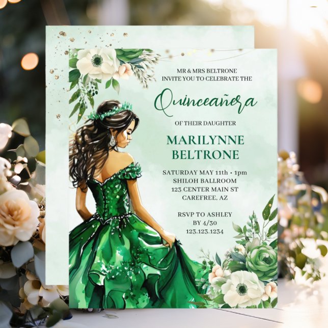 Orçamento Elegante Princesa Floral Verde Quinceañe (Criador carregado)