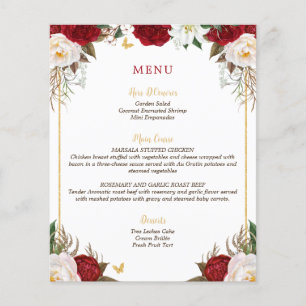 Orçamento Elegante Red Floral Quinceañera Menu