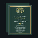 Orçamento Emerald & Dourado Mascarada Doce 16 Part<br><div class="desc">Orçamento Emerald e Mascarada Dourado Doce 16 Convites de festas. Apresentando uma máscara de folha de ouro falsa no topo contra um fundo verde esmeralda. Perfeito para uma festa de aniversário 16 moderna,  mas elegante!</div>