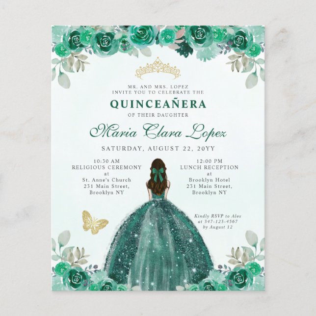 Orçamento Emerald Green Floral Tiara Quinceañera (Frente)