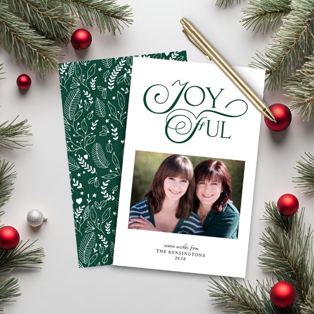 Orçamento Emerald Green Patterno Joyful Foto de Fe (Budget Emerald Green Pattern Joyful Holiday Photo Card)