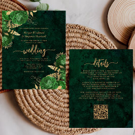 Orçamento Esmeralda Verde Dourado Floral Código QR
