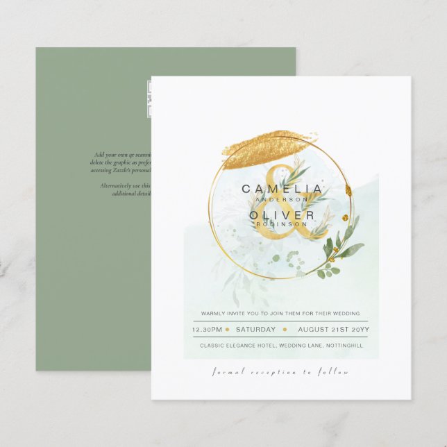 ORÇAMENTO Eucalipto Verde Dourado Casamento QR COD (Frente/Verso)