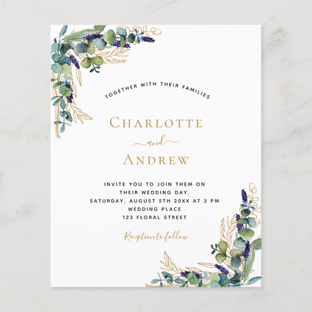 Orçamento eucalipto verde elegante casamento moder (Frente)