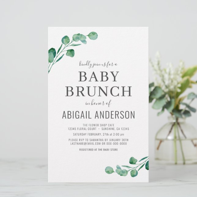 Orçamento Eucalyptus Baby Brunch Greenery Convite (Em pé/Frente)