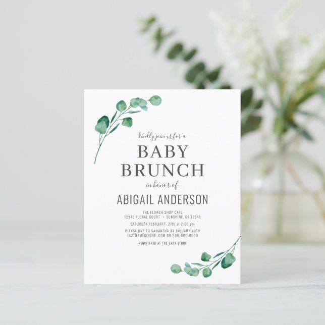 Orçamento Eucalyptus Baby Brunch Greenery Convite (Em pé/Frente)