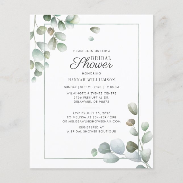 Orçamento Eucalyptus Chá de panela Greenery Rustic (Frente)