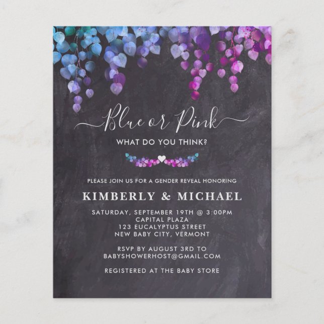 Orçamento Eucalyptus Gênero Revelar Azul Rosa Bebê (Frente)