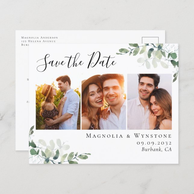 Orçamento Eucalyptus Photo Save the Date Postcard (Frente/Verso)