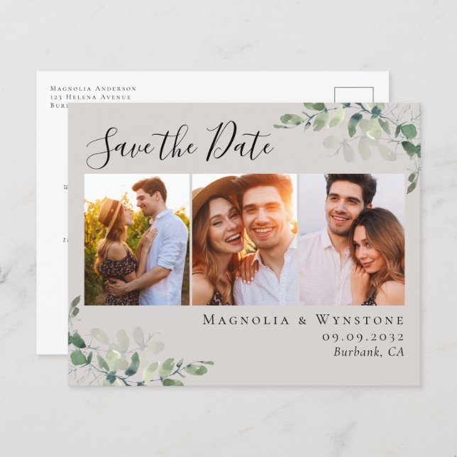 Orçamento Eucalyptus Photo Save the Date Postcard (Frente/Verso)